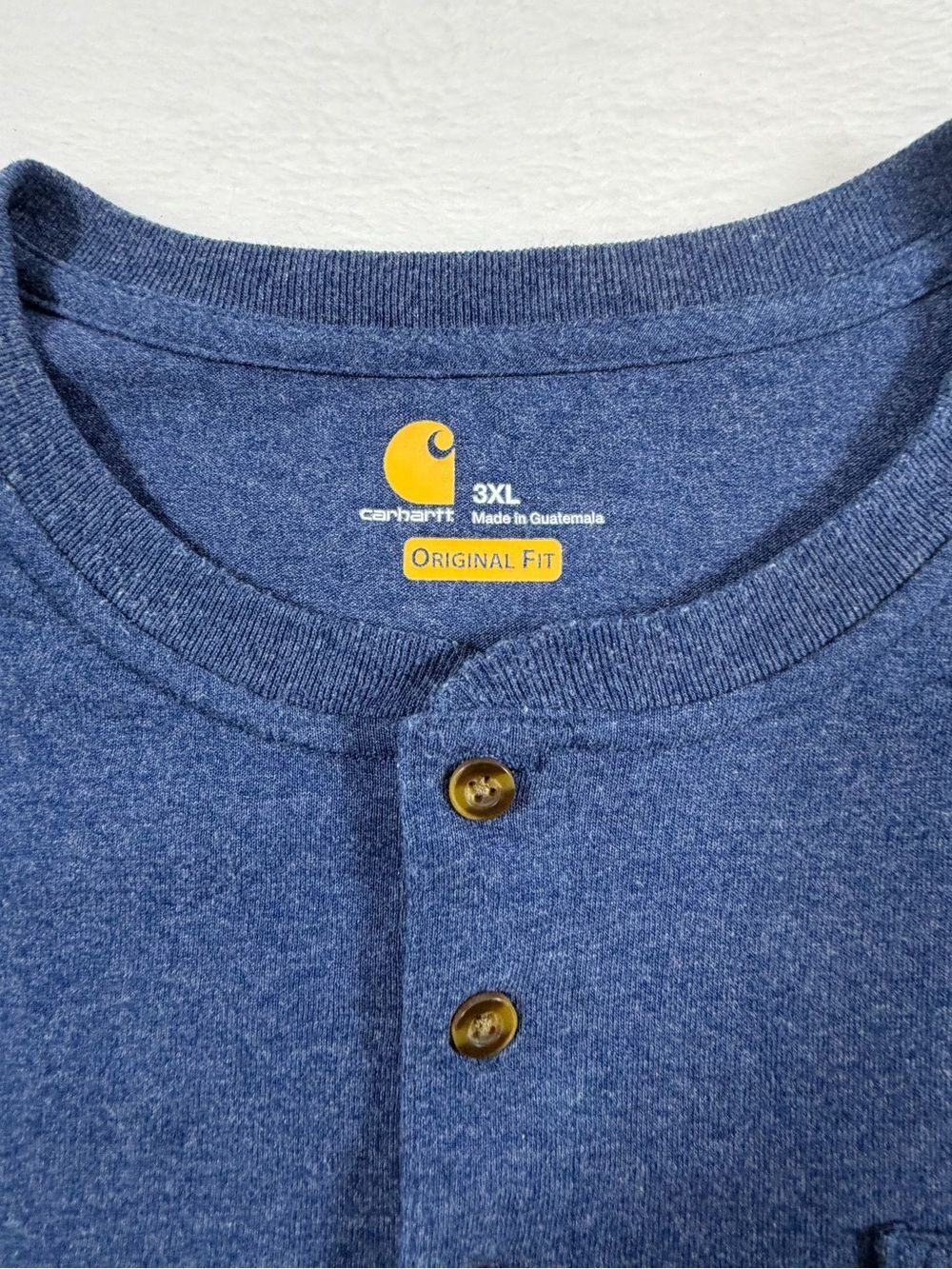 Carhartt Navy Blue Henley Button Shirt with Gold Logo